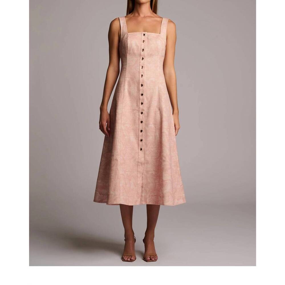 NEW HEVRON kya button‑front midi dress dress in camo print pink